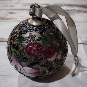 Vintage Cloisonne Pewter and Enamel Fruit Motif Ball/Sphere‎ Ornament